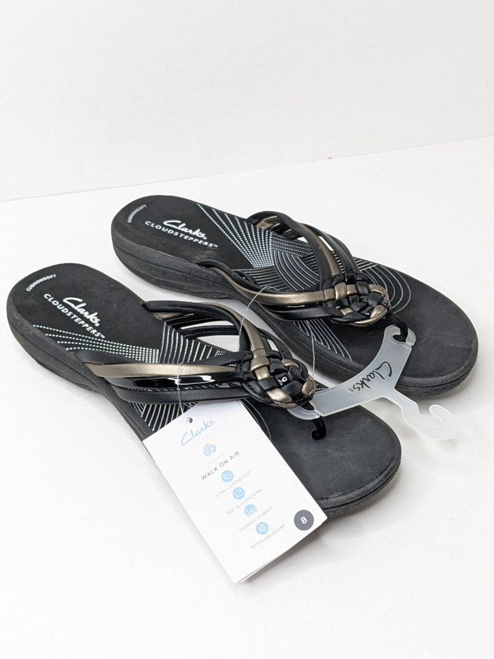 Clarks Cloudsteppers Breeze Coral Thong Sandals Black Bronze Womens 8